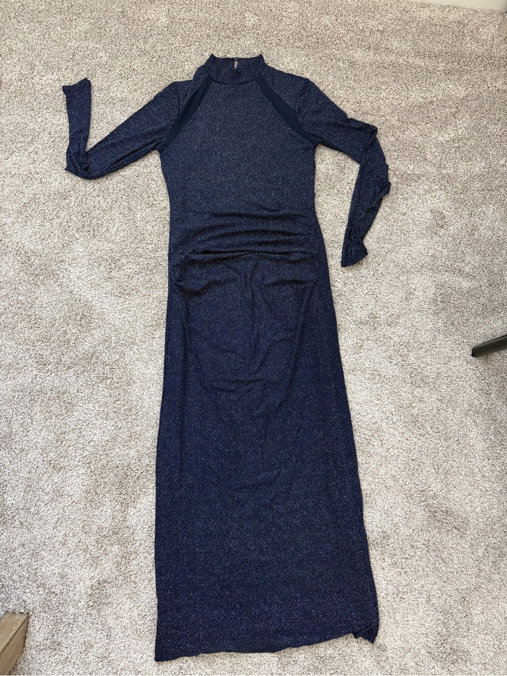 Vintage Navy Long-Sleeve Maxi Dress